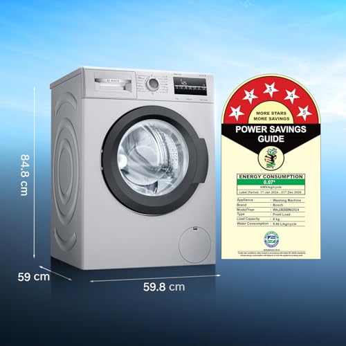 Image of Bosch 8 kg 5 Star Front Load Fully-Automatic Washing Machine, Steam Hygiene, AI ActiveWater, 15 Wash Programs, No Tangle or Wrinkle, SoftCare Paddle, Shiny Silver, WAJ2826BIN
