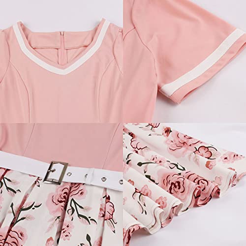 Image of Women 1950s Vintage Short Sleeve Peter Pan Collar Retro Swing A Line Midi Summer Dress Cocktail Party Evening Prom Gown