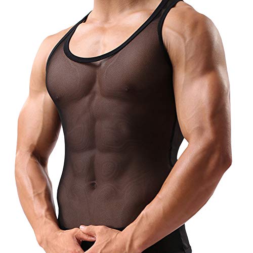 Men's Summer Soft Mesh Tank Top See Through Vest Stretch Undershirt2
