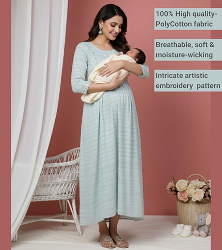 Image of DUMMY SHAPE Feeding Kurtis for Women Cotton Blend | Printed Pregnancy Flare Kurta with Dual Nursing Zippers to Pre & Post Partum | Maternity Dresses | Gifts for Pregnant Woman