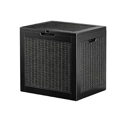 Fancyango 31 Gallon Waterproof Deck Box, Resin Outdoor Storage Box with Lockable Lid, Outside Package Delivery for Patio, Garden & Porch, Black