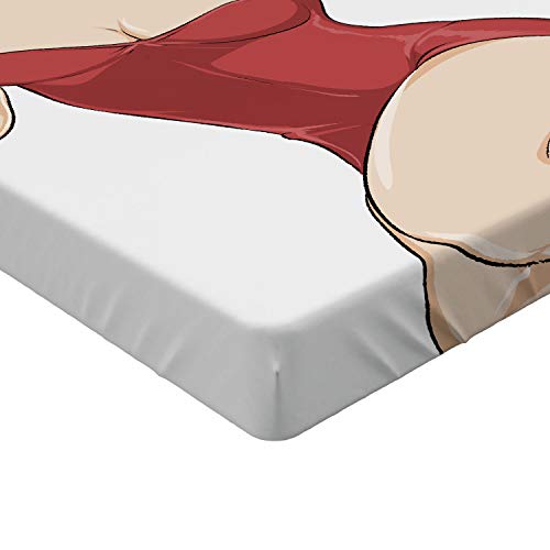 Ambesonne Pin up Girl Fitted Sheet, Pale Skin Posing Brunette Lady in Strapless Bathing Suits, Bed Cover with All-Round Elastic Deep Pocket for Comfort, Twin XL Size, Beige Black