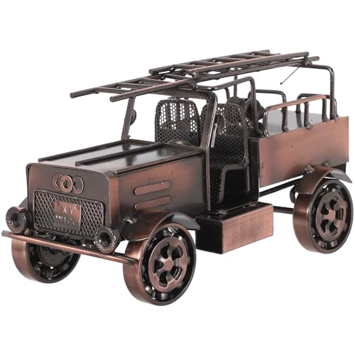 LOGOFUN Vintage Metal Fire Engine Model Diecast Collectible Antique Firefighting Truck Ornament for Home Bar Display Decor - Bronze