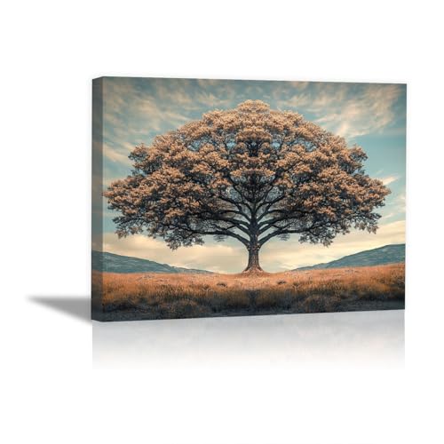 Tableau moderne toile grand chêne champ doré beige pour habiller un grand mur vide sans cadre