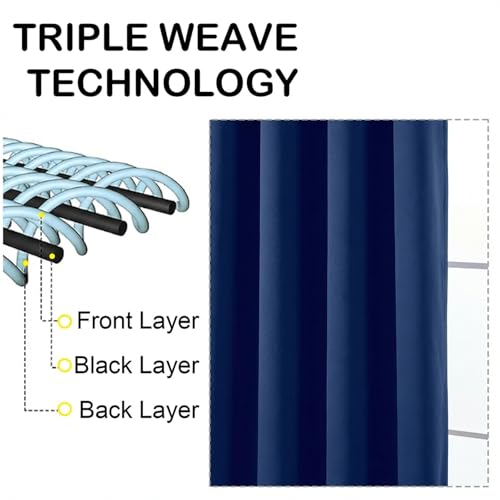Image of Royal Blue Blackout Curtains for Bedroom 72 Inch Length 2 Panels Set, Thermal Insulated Curtains for Living Room Nursery, Energy Saving Window Drapes for Patio French Door Front Door, 2x40Wx72L