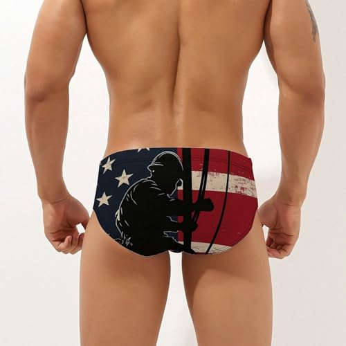 U.S. Flag Lineman Mens Swim Briefs Sexy Bikini Swimwear Bathing Suits Trunks2