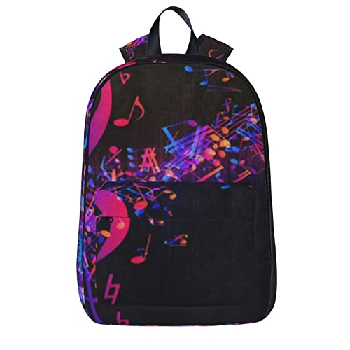 Ocelio Sac à dos simple de grande capacité pour ordinateur portable, sac à dos étudiant noir, Note de musique galaxie colorée., taille unique