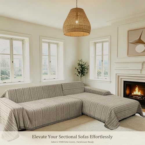 VOIR Couch Cover Washable 3 Cushion Chenille Sofa Slipcover, Warm Stone - image 5