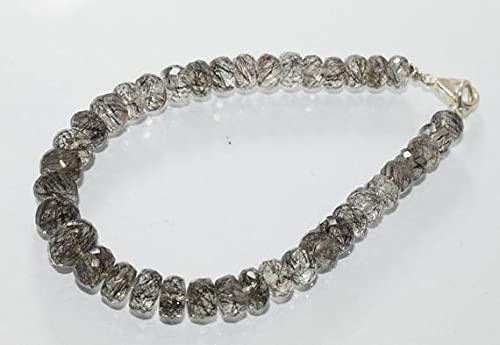 Bracelet en quartz rutilé noir perles rondelles facettées 6-9 mm de 19 cm