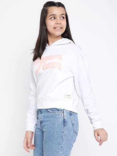 Image of Lil Tomatoes Girls Regular Fit Printed Hood Neck Cotton Fleece Sweatshirt Navy