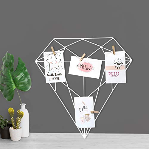 Image of Art Street White Color Diamond Shape DIY Metal Photo grid wall for photo hanging, wall decoration and display (size- 42 x 40 cm) -Photo clips included- Pack of 2
