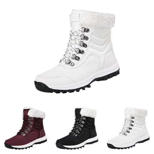 2025 Nuevo Botín Antiderapante Mujer Invierno, Botas Plataforma Mitad Mollet Para Mujer Punta Redonda, Botines Con Cordones Bota Antideslizante Bota De Bota De Cabello Zapato Color Sólido Bota, rojo