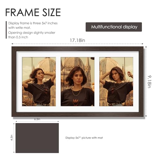 Image of DUENPY 8x16 Collage Picture Frame,5x7 Collage Picture Frame Displays Three 5x7 inch Photos, or 8x16 (Without Mat) for Available Horizontal Wall Mounting Display and Vertical, Walnut.
