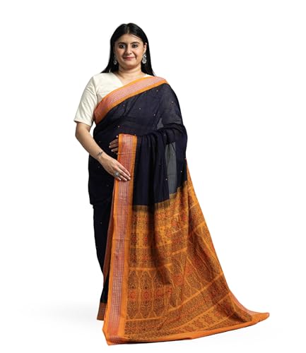 Image of Ikat Women's Pure Cotton Saree Traditional Craftsmanship Double Ikat Weaving Floral Handmade Ethnic Saree without Blouse Piece
