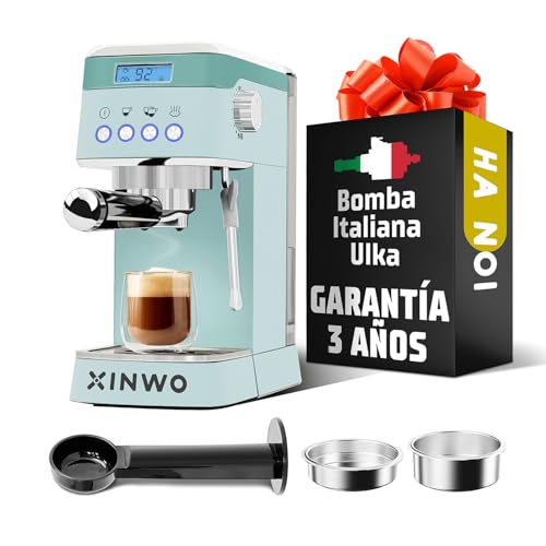 XINWO Hanoi | Cafetera Retro de Acero Inoxidable - 1.2L, 20 Bar, Vaporizador/Espumador, Portafiltros Doble - Máquina de Café Automática con Accesorios - Espressos y Cappuccinos - Azul