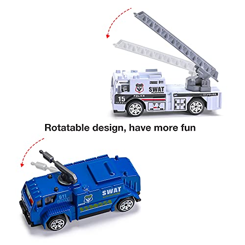 Dunriog Toys 14 Pack Die-Cast Police Rescue Truck Vehicles Sets,6 Pack Mini Police Vehicles Model Car Toys,8 Policemen ¼Mini Alloy Metal Pull Back Car Toys For Boys Girls Toddlers Birthday-Multicolor