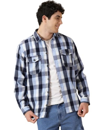 Image of Thomas Scott Men's | Checks | Full Sleeve | Regular Fit | 100% Cotton | Double Pocket | Spread Collar | Casual Shirt