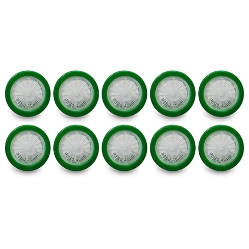 Image of PES Membrane Syringe Filter 25mm Diameter 0.45um Pore Size Syringe Lab Filter for Laboratory School Science, Pack of 10 (Model AMPE04525)