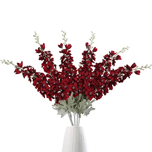 Ipopu Delphinium Flowers Artificial Flowers 6Pcs Burgundy Silk Flowers 33.5In Long Stem Artificial Delphinium Stem Branch, Fake Flowers Bulk For Home Garden Wedding Arrangement Decoration(Burgundy) #TOP30