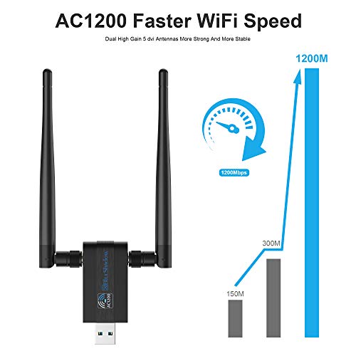 Blueshadow USB WiFi Adapter 1200Mbps -Dual Band 2.4G/5G Mini Wi-fi ac Wireless Network Card Dongle w/2x 5dBi External Antennas for Desktop Laptop PC Windows 10/8.1/8/7/XP, MAC (Upgrade with 2 PA)