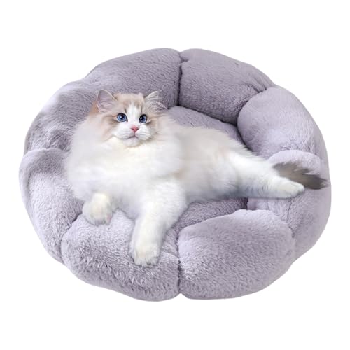 冬用猫ベッド、ソフトキャットハウス,Flower Warm Cat Cave ソフトキャットベッド - 猫の洞窟心を落ち着かせるぬいぐるみペットベッド 洗えるキャットネスト 小型猫&室内犬用