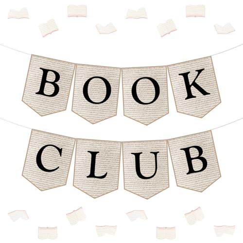 Funmemoir Vintage Book Club Themed Party Decorations - Book Club Banner Book Reading Library Newspaper Girls Night Baby Bridal Shower Birthday Party Decor for School Classroom Home Supplies