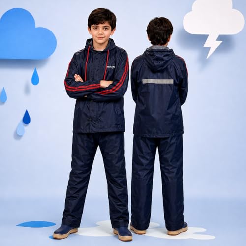 Image of Lifelong Reversible Double Layered Hooded Raincoat with Pants for Kids (Unisex) |Kids Rain Suit |Standard Length Rainwear with Elastic Cuffs | Rainwear for Boys & Girls (Age 14-16 Year, Blue)