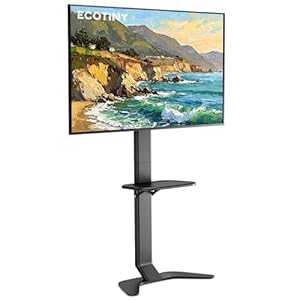 ECOTINY Ultra Slim Aluminum TV Floor Stand for 37–86 Inch TVs, Modern Curved Base with Shelf, Adjustable Height & Tilt, Space-Saving Design with Cable Management, Max VESA 600x400mm, Black