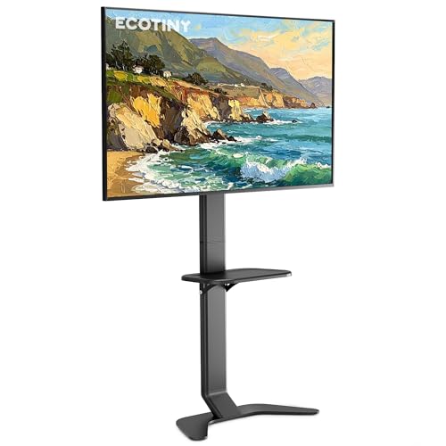 Aluminium TV-Ständer, Ultra-Slim TV-Fußständer für 37-86 Zoll Fernseher, Bohrfreie Moderne Basis mit Ablage, Höhenverstellbar mit Kabelmanagement, Passt für VESA 600 x 400mm, Schwarz