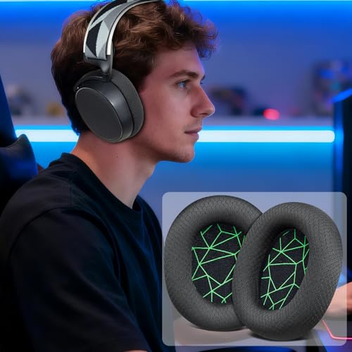 Image of SOULWIT Replacement Earpads for SteelSeries Arctis 1 /3 /5 /Arctis 7 /7+ /7P /7P+ /7X /7X+ /9 /9X /Pro /Prime(Do Not Fit Any Arctis Nova) Headset, Ear Pads Cushions with High-Density Foam - Black(Green Line)