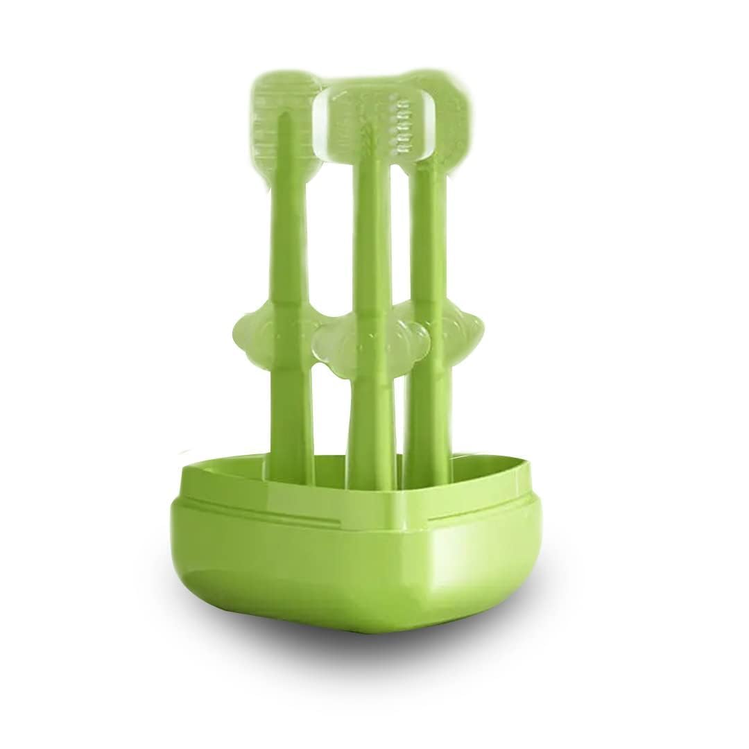 baby silicone toothbrush set for infants 0–18 months | 3-in-1 finger toothbrush oral care kit with holder case | 360° soft silicone gum cleaner for newborn babies (green)