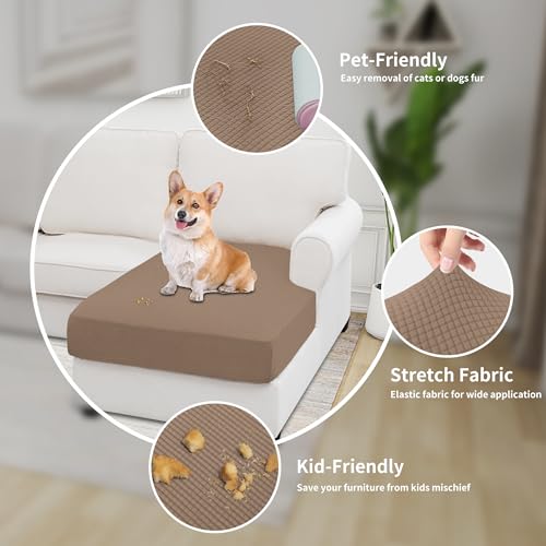 Image of Easy-Going Stretch 1 Piece Chaise Lounge Cushion Slipcover | Sectional Couch Covers L Shape Separate Cushion Couch Seat Chaise Cover for Both Left /Right Sectional Couch Camel