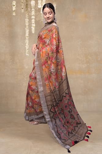 Image of MIRCHI FASHION Saree for Woman Cotton Blend Printed | Traditional Ethnic Sari for Ceremonial Use and Farewell with Blouse Piece