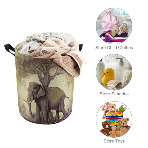 Panier à linge éléphant asiatique avec arbre grand panier pliable - 4