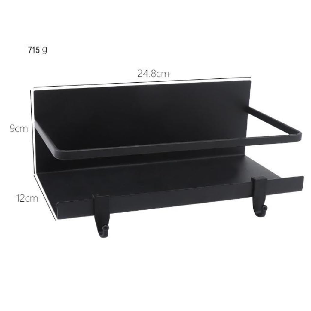 półka na przyprawy, Oszczędność miejsca w małej kuchni Mocna półka z 2 zdejmowanymi haczykami Organizer na przyprawy(Black)