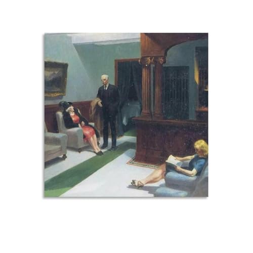 エドワード・ホッパー ホテルロビー 絵画ポスター キャンバス 芸術 壁アート 画像 印刷 現代 寝室 装飾 ホームワーク16x16inch(40x40cm)