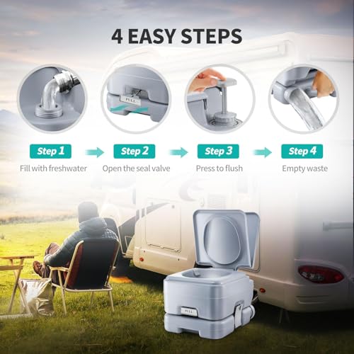 Image of 2.7-Gallon Portable Travel Toilet | Features Detachable Holding Tank /Sealing Slide Valve & Bellow-Type Flush | Easy Transport w /Compact Lightweight Design & Carry Handle | Gray