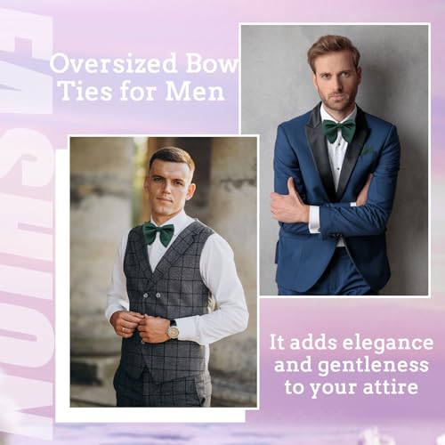 Image of Oversized Bow Ties for Men, Pre-Tied Bow Tie and Handkerchief with Pocket Square Holder Set for Wedding Party Daily