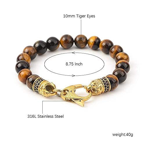 Tiger Eye Bracelet Men Gifts: 10Mm Mens Beaded Bracelets Anxiety Stress Relief Mens Bracelet With Stainless Steel Beads Cubic Zircon Stones #TOP4