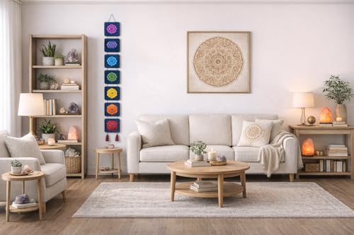Image of AURANCE Wooden Seven Chakra Line Wall Art | Spiritual Balance | Home Decor | Office | Meditation Space | Yoga Studio | Gift Giving | Spiritual Place | Healing Center,60 Cm