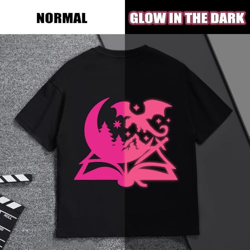 Image of HTVVETUR Glow in The Dark HTV Heat Transfer Vinyl Roll 12 Inch by 10 Feet Iron on DIY for T-Shirt PU Stretch Elastic HTV Vinyl (Dark in Glow Neon Pink, 10FT)