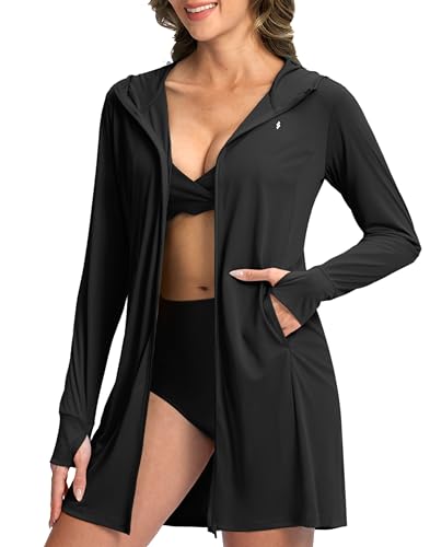 Soothfeel Women's UPF 50+ Swim Cover Up Sun Protection Hoodie SPF Lightweight Jacket Long Sleeve Beach Cover Ups for Women