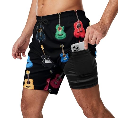 Music Guitar Mens Swim Trunks with Compression Liner Quick Dry Board Beach Shorts2