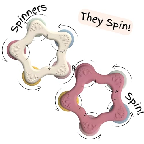 Image of Star Shape Spinner Silicone Baby Teether - BPA Free Chewable Teething Toy, Soft and Safe, Easy to Hold, Star Design with Spinning Wheels, Ideal for Teething Relief (Cream)