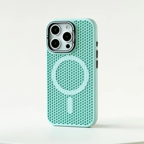 Support d'objectif en alliage sur cette coque iPhone 16 verte compatible induction