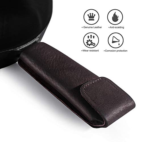 Reebent Adjustable Length Leather Cast Iron Skillet Pan Handle Cover, Hot Handle Holder
