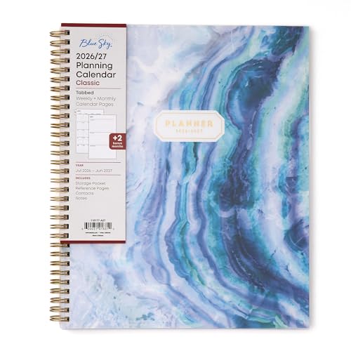 Blue Sky 2026-2027 Weekly and Monthly Academic Year Planner Calendar July 2026 - June 2027 8.5 x 11 Flexible Cover Wirebound Laminated Tabs Storage Pocket Gemma