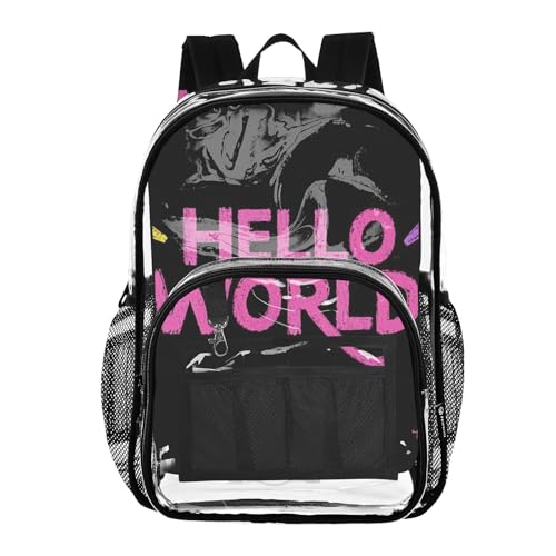 Hello World Graffiti Style School Backpack Clear Clear Bookbag For Boys See Through PVC Bag
