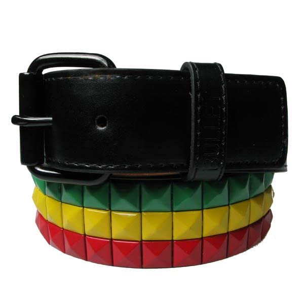 Bullet693 ROW RASTA COLOURS PYRAMID BELTS 38MM STUDDED BELT D102
