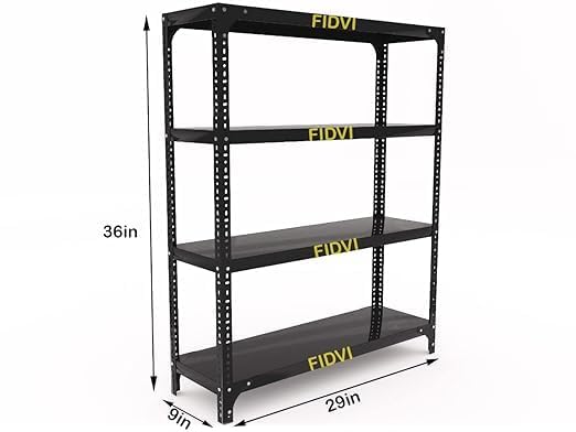 Image of Iron Metal Storage Rack for Home & Kitchen | Adjustable 4 Shelf Industrial Shelving Unit | Heavy Duty Space Saving Organizer Rack | Black | 09D x 29L x 36H Inch
